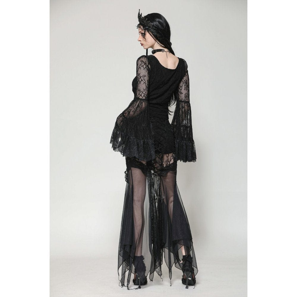 Darkinlove Women's Gothic Plunging Flared Sleeved Lace Shirt