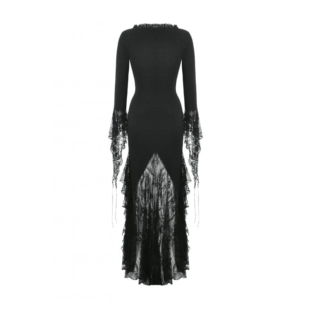 Darkinlove Women's Gothic Plunging Lace Splice Split Dress