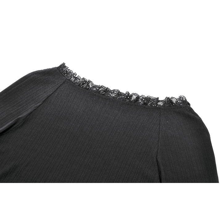 Darkinlove Women's Gothic Plunging Lace Splice Split Dress