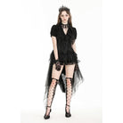 Darkinlove Women's Gothic Plunging Pleated Puff Short Sleeved Blouse