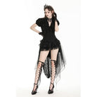 Darkinlove Women's Gothic Plunging Pleated Puff Short Sleeved Blouse