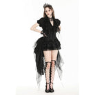 Darkinlove Women's Gothic Plunging Pleated Puff Short Sleeved Blouse