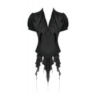 Darkinlove Women's Gothic Plunging Pleated Puff Short Sleeved Blouse