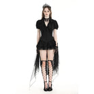 Darkinlove Women's Gothic Plunging Pleated Puff Short Sleeved Blouse