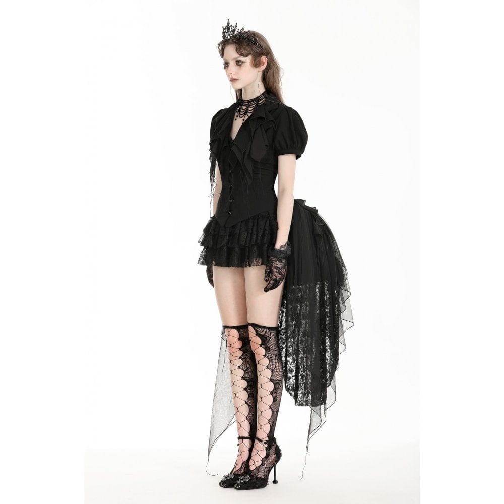 Darkinlove Women's Gothic Plunging Puff Sleeved Shirt