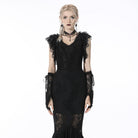 Darkinlove Women's Gothic Plunging Ruffled Black Crop Top