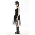 Darkinlove Women's Gothic Plunging Spider Mesh Splice Witch Slip Dress