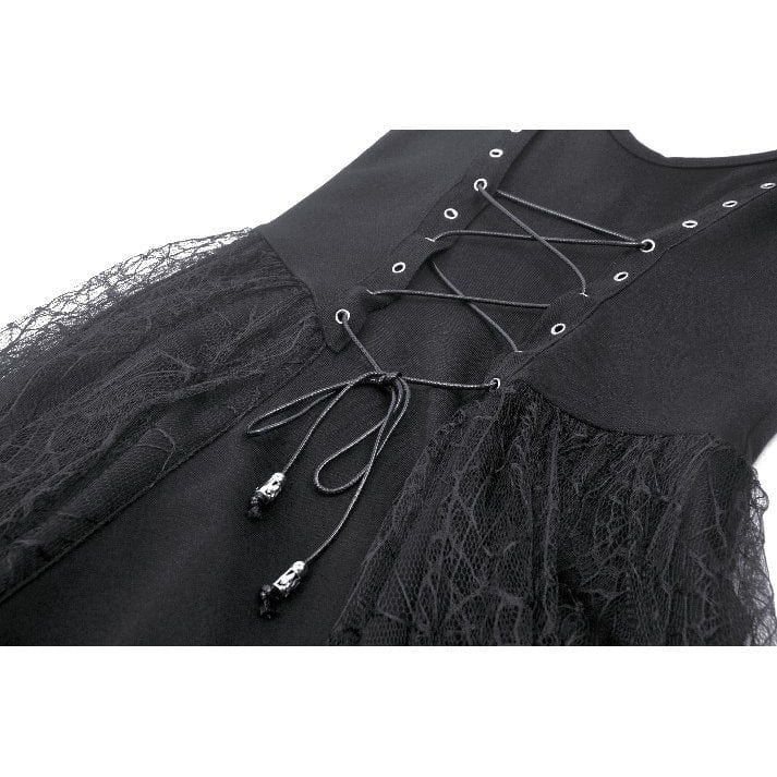 Darkinlove Women's Gothic Plunging Spider Mesh Splice Witch Slip Dress