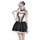 Darkinlove Women's Gothic Polka Dot Lace-up Flared Slip Dress