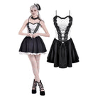 Darkinlove Women's Gothic Polka Dot Lace-up Flared Slip Dress