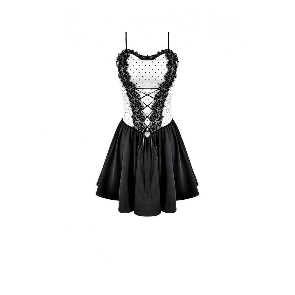 Darkinlove Women's Gothic Polka Dot Lace-up Flared Slip Dress