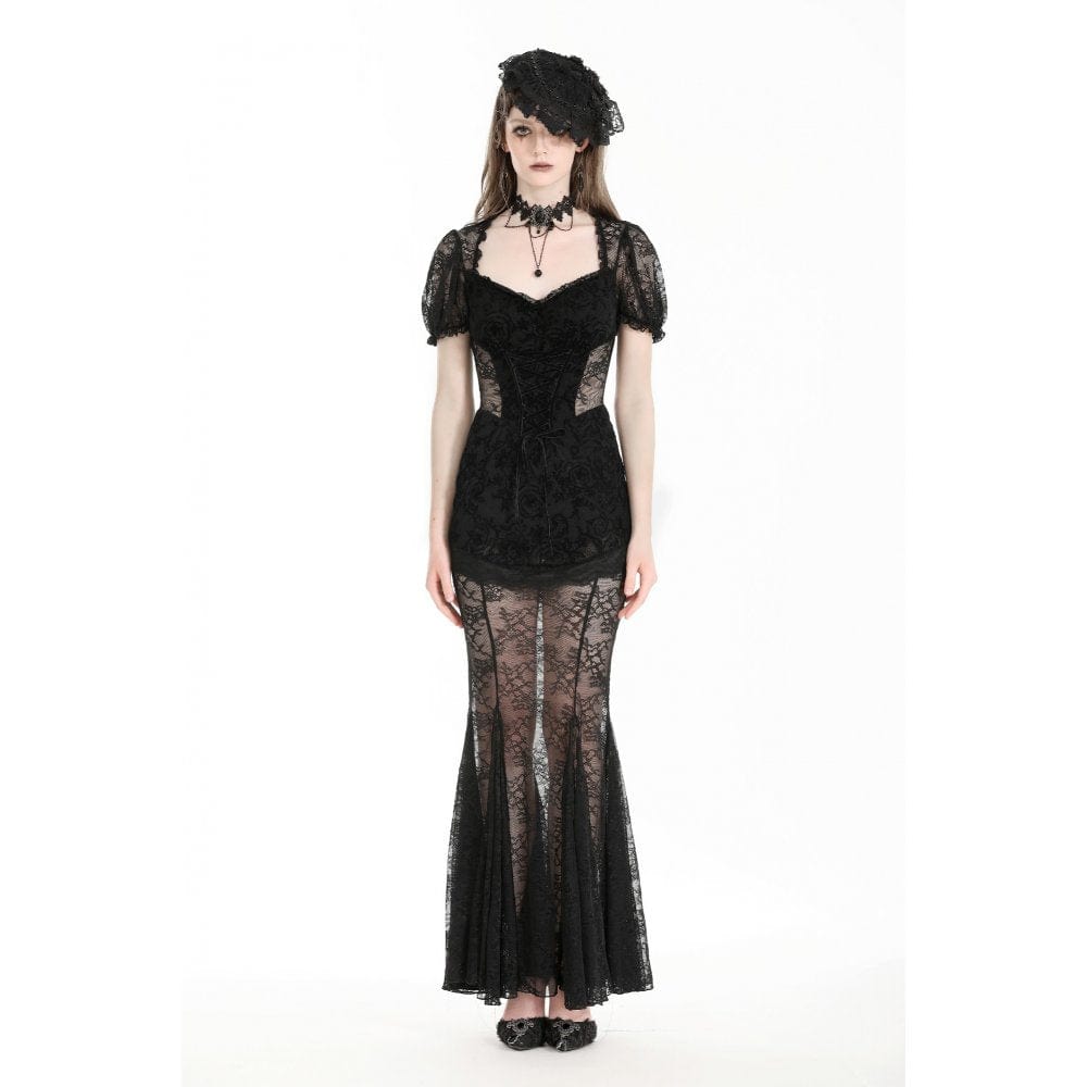 Darkinlove Women's Gothic Puff Sleeved Fishtailed Prom Dress