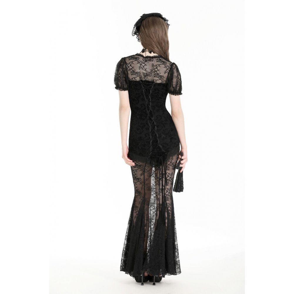 Darkinlove Women's Gothic Puff Sleeved Fishtailed Prom Dress