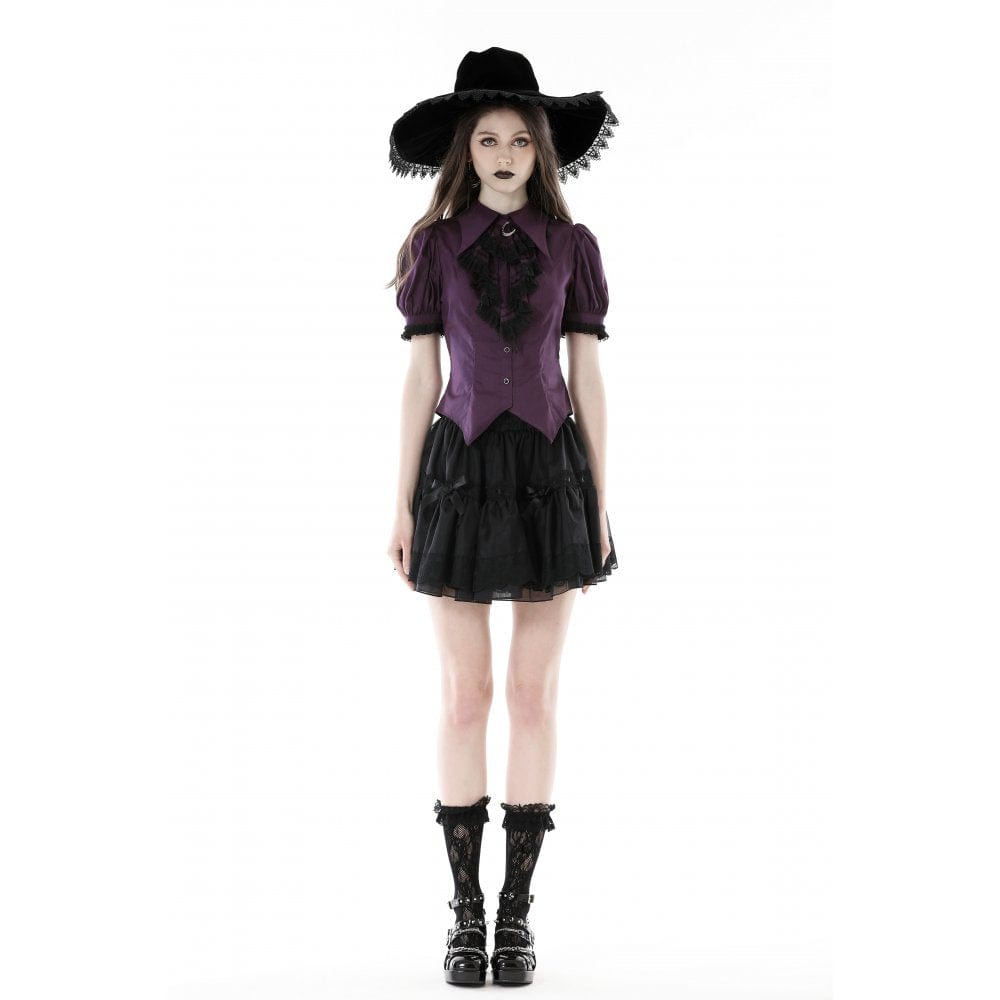 Darkinlove Women's Gothic Puff Sleeved Frilly Collar Shirt