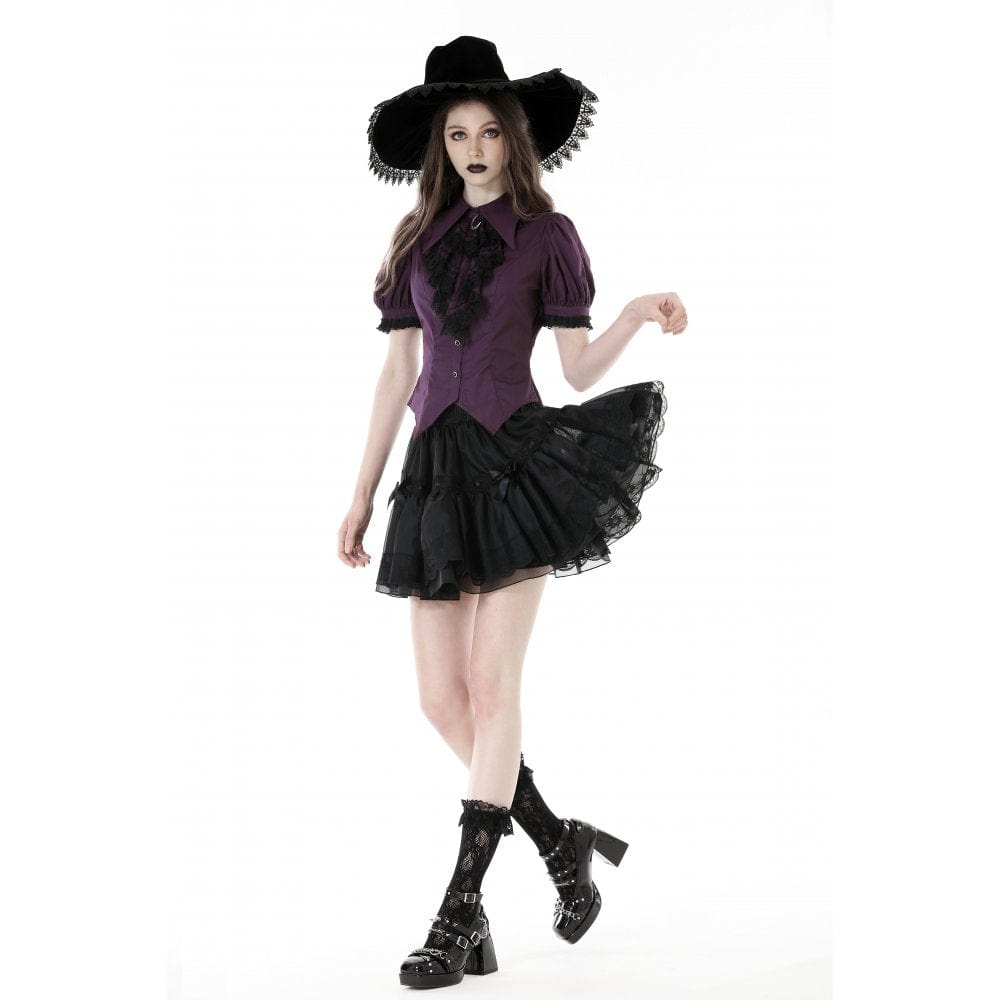 Darkinlove Women's Gothic Puff Sleeved Frilly Collar Shirt