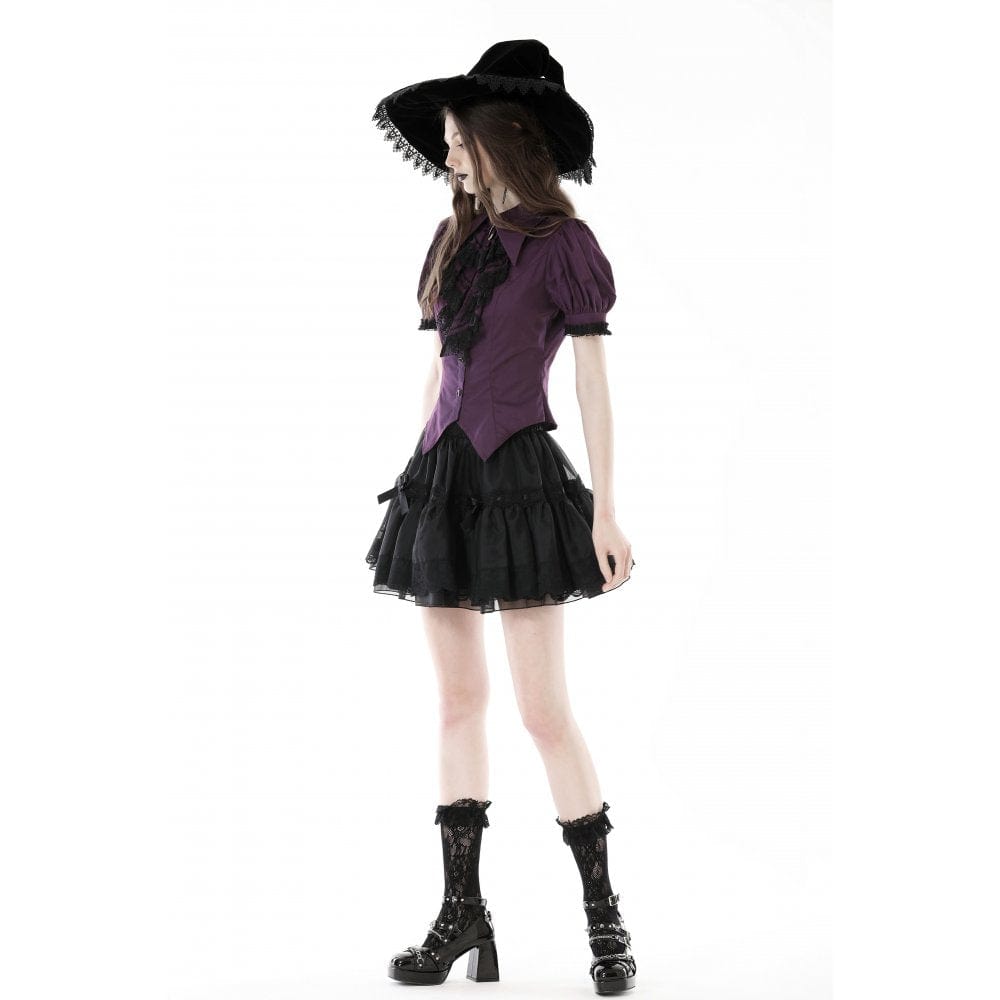 Darkinlove Women's Gothic Puff Sleeved Frilly Collar Shirt