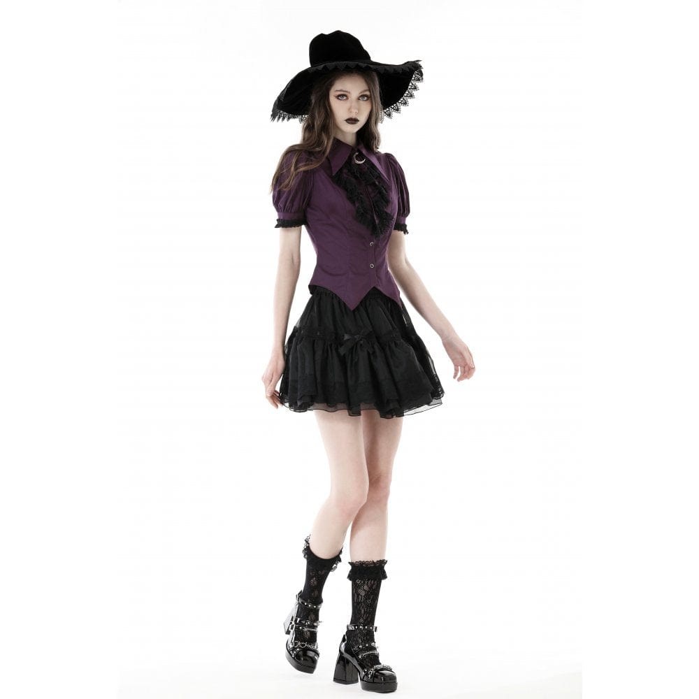 Darkinlove Women's Gothic Puff Sleeved Frilly Collar Shirt