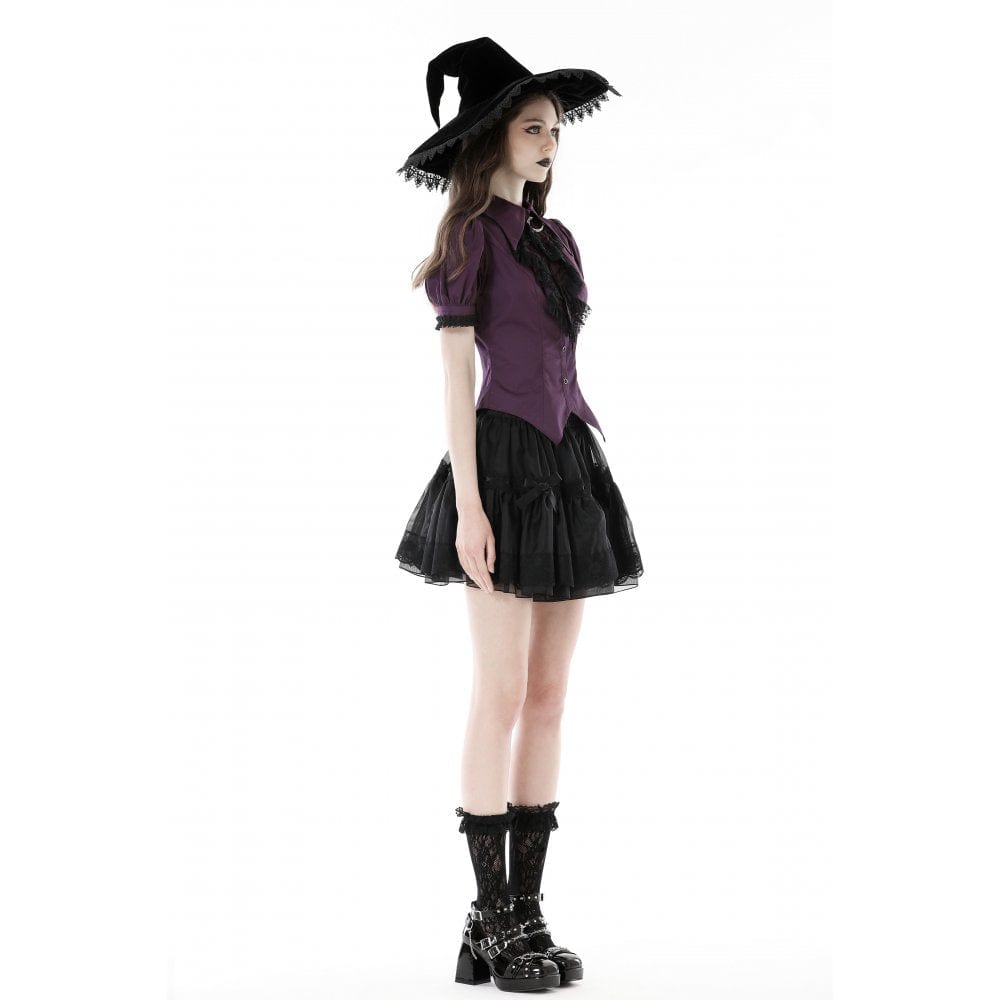 Darkinlove Women's Gothic Puff Sleeved Frilly Collar Shirt