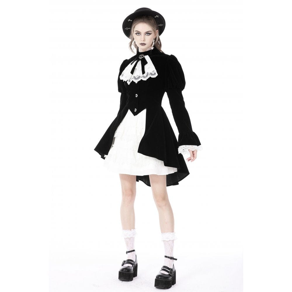 Darkinlove Women's Gothic Puff Sleeved Frilly Necktie Velvet Jacket