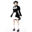 Darkinlove Women's Gothic Puff Sleeved Frilly Necktie Velvet Jacket