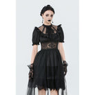 Darkinlove Women's Gothic Puff Sleeved High/low Multilayer Chiffon Dress