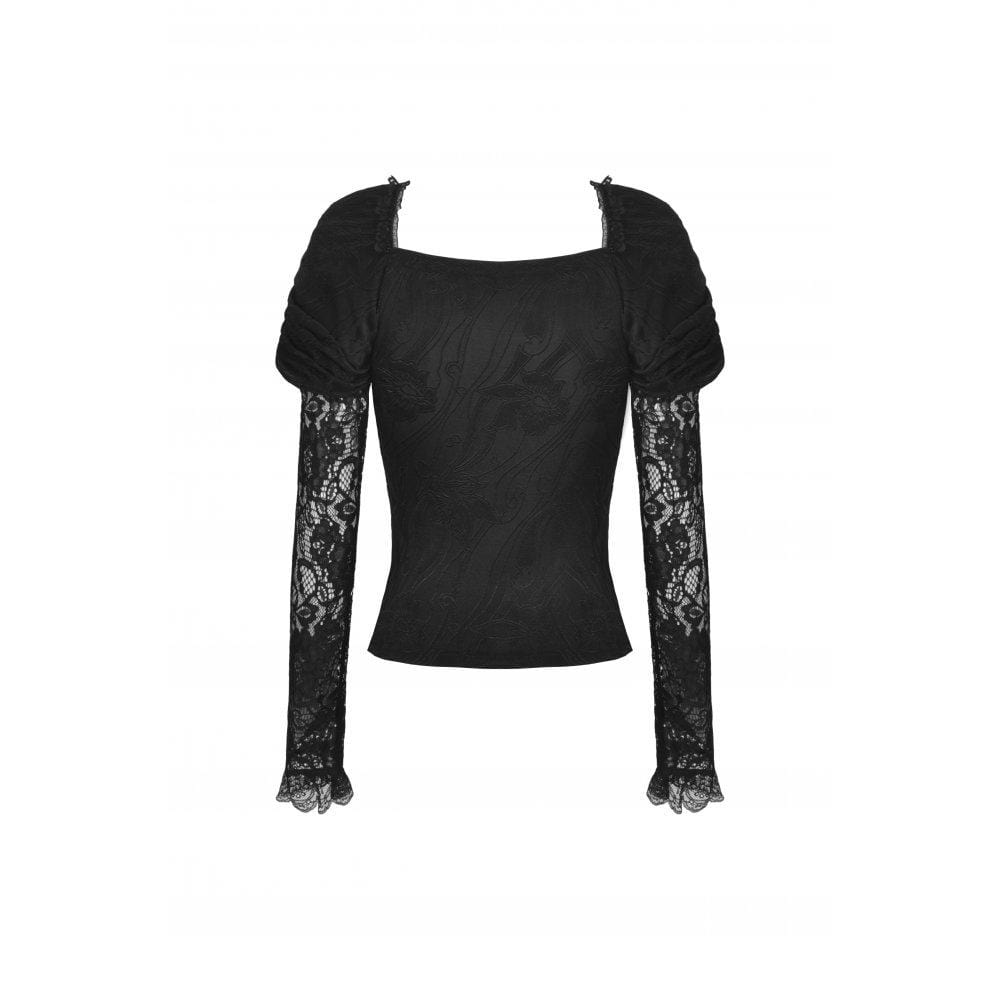 Darkinlove Women's Gothic Puff Sleeved Lace Embossing Top