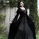 Darkinlove Women's Gothic Puff Sleeved Lace Splice Velvet Wedding Dress