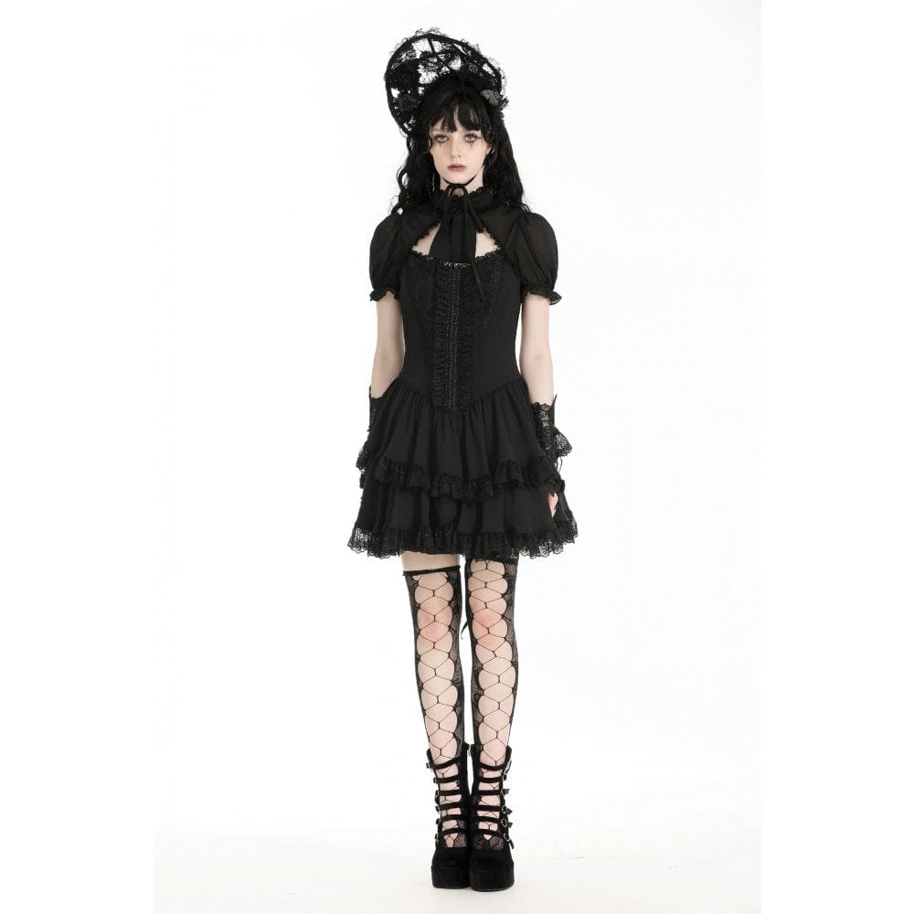 Darkinlove Women's Gothic Puff Sleeved Layered Grad Dress