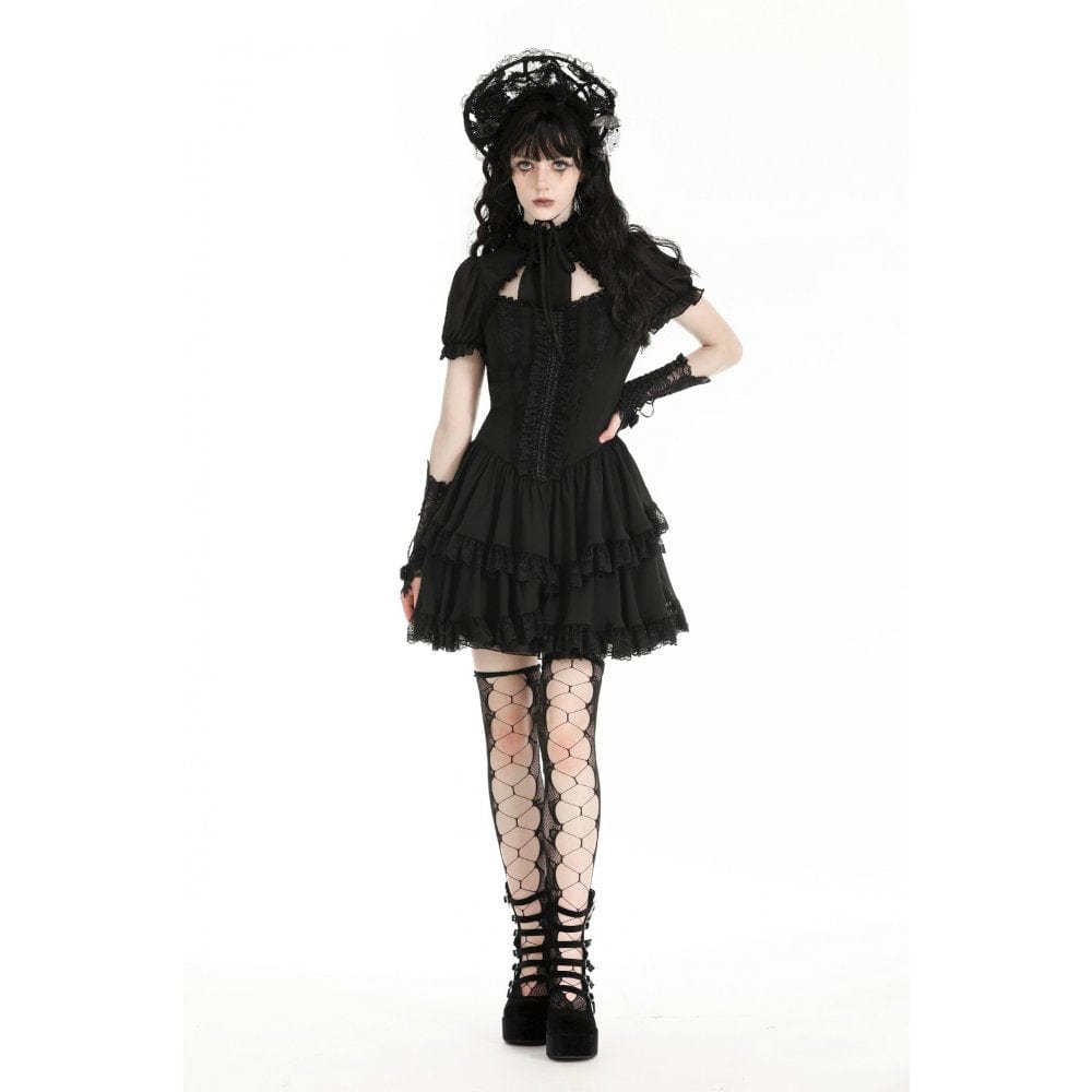 Darkinlove Women's Gothic Puff Sleeved Layered Grad Dress