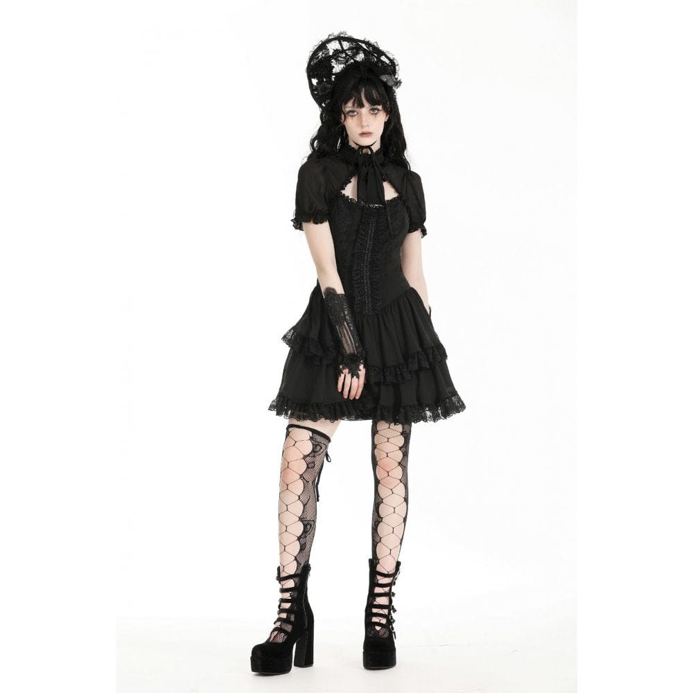 Darkinlove Women's Gothic Puff Sleeved Layered Grad Dress