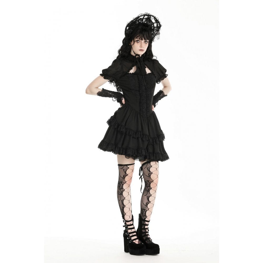 Darkinlove Women's Gothic Puff Sleeved Layered Grad Dress