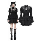 Darkinlove Women's Gothic Puff Sleeved Layered Ruffled Grad Dress