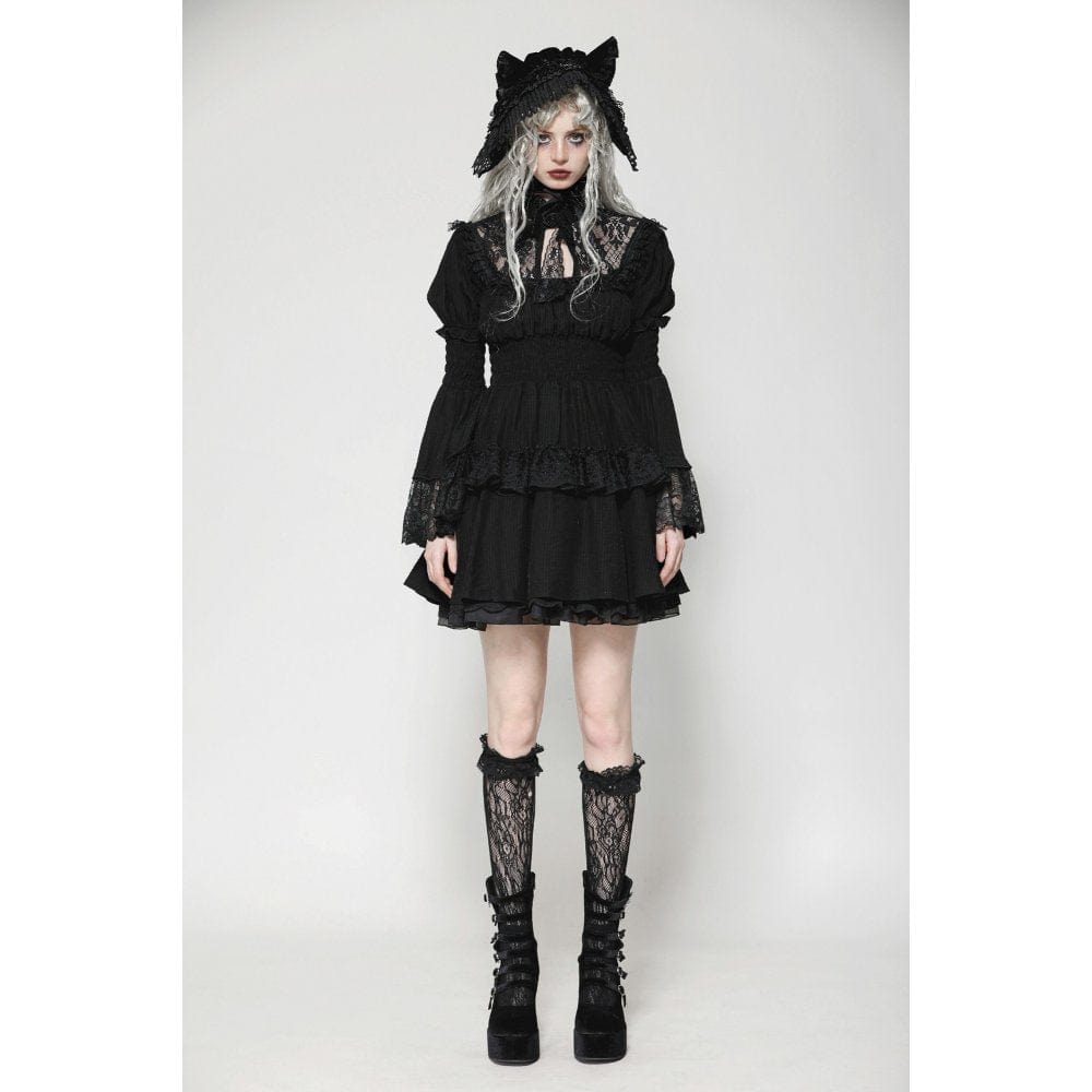 Darkinlove Women's Gothic Puff Sleeved Layered Ruffled Grad Dress