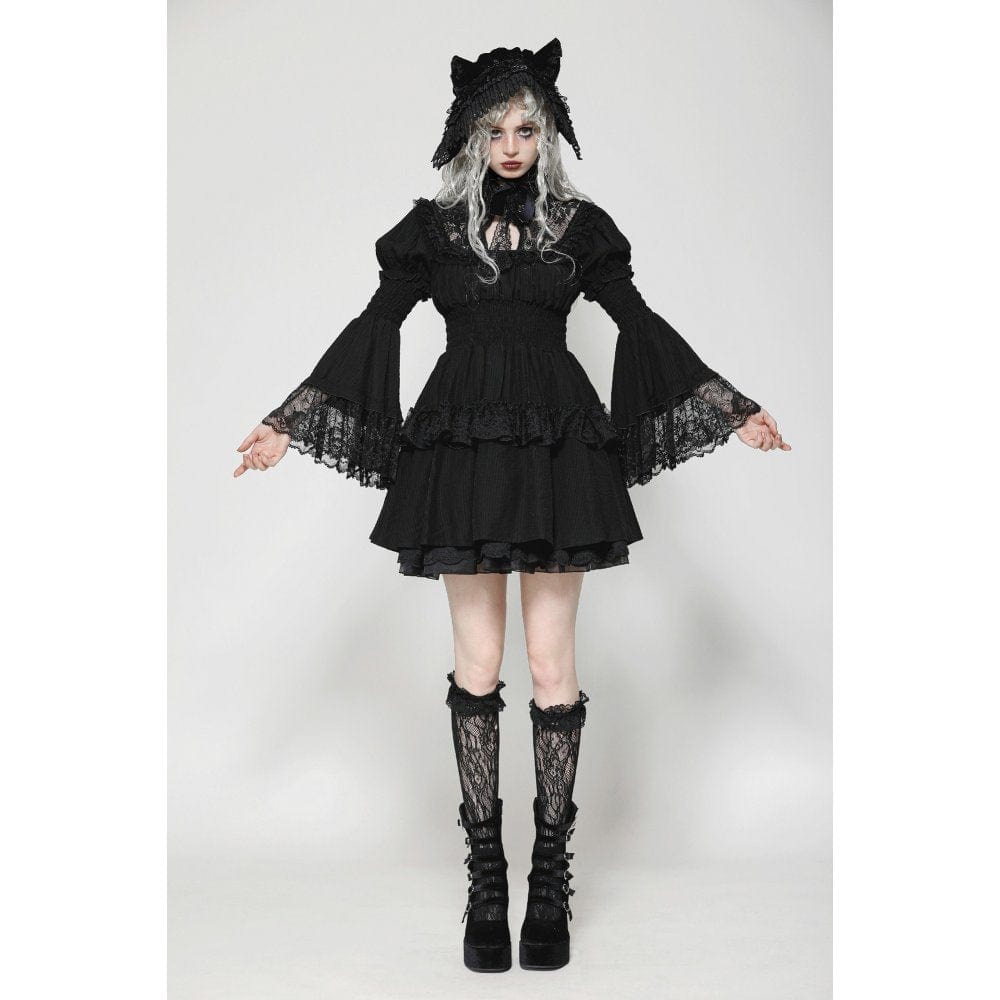 Darkinlove Women's Gothic Puff Sleeved Layered Ruffled Grad Dress