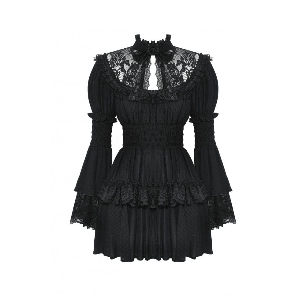 Darkinlove Women's Gothic Puff Sleeved Layered Ruffled Grad Dress