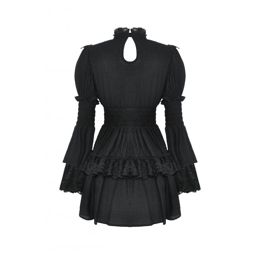 Darkinlove Women's Gothic Puff Sleeved Layered Ruffled Grad Dress