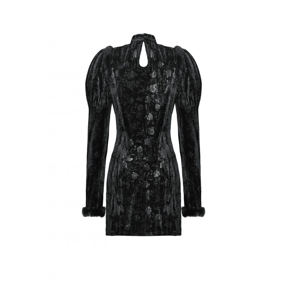 Darkinlove Women's Gothic Puff Sleeved Mesh Splice Velvet Formal Dress