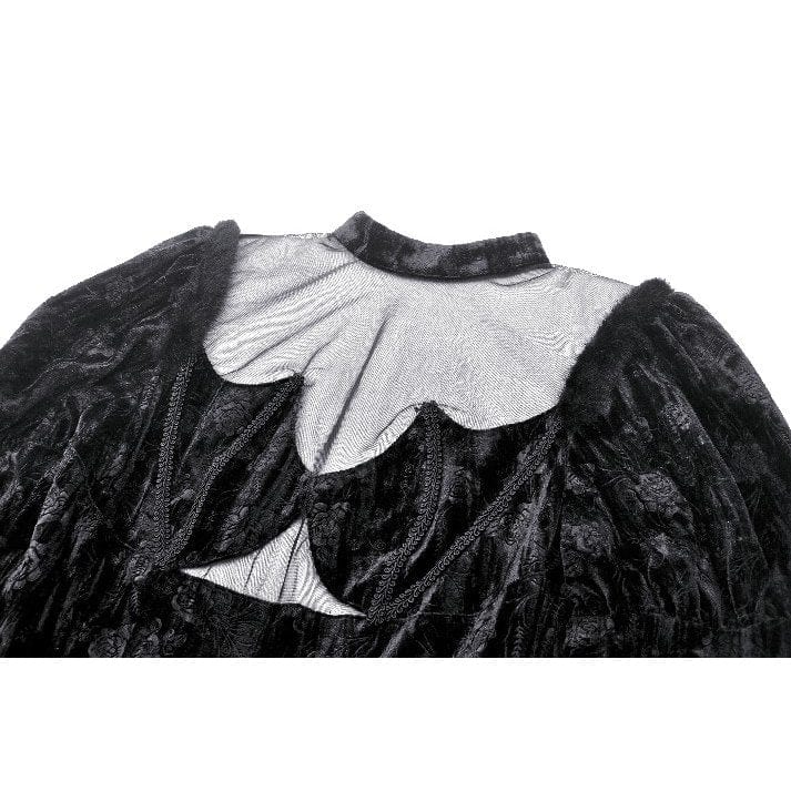 Darkinlove Women's Gothic Puff Sleeved Mesh Splice Velvet Formal Dress