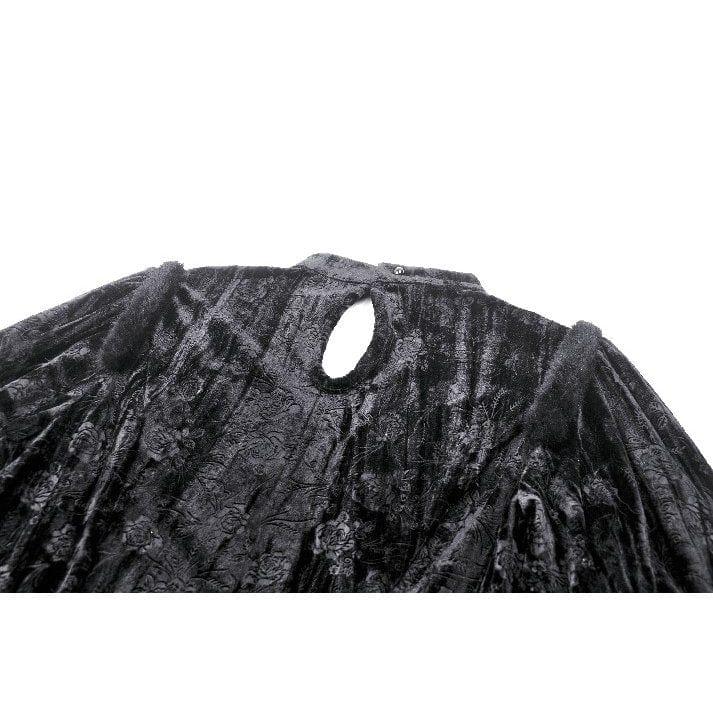 Darkinlove Women's Gothic Puff Sleeved Mesh Splice Velvet Formal Dress
