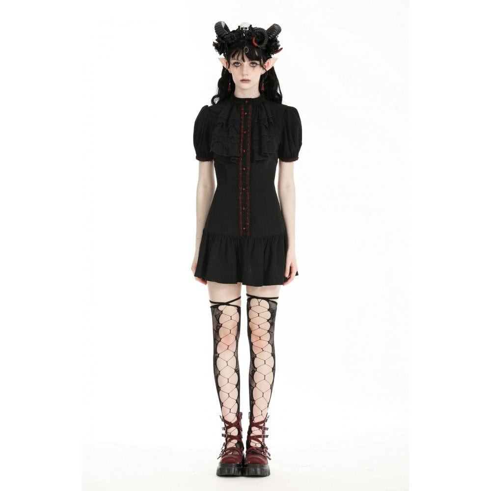 Darkinlove Women's Gothic Puff Sleeved Ruffled Grad Dress