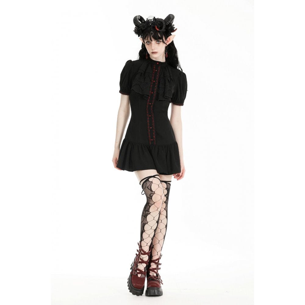 Darkinlove Women's Gothic Puff Sleeved Ruffled Grad Dress