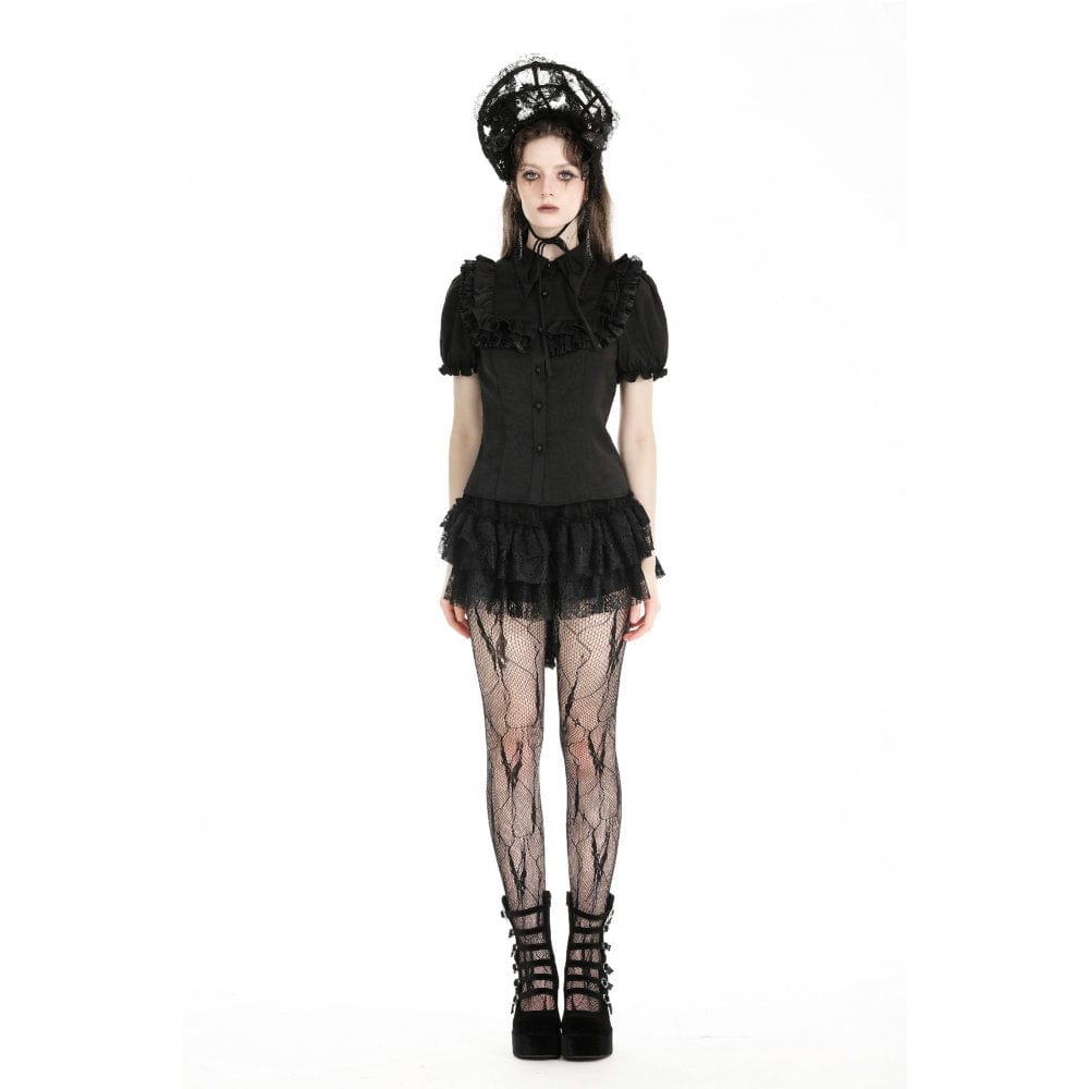 Darkinlove Women's Gothic Puff Sleeved Ruffled Shirt