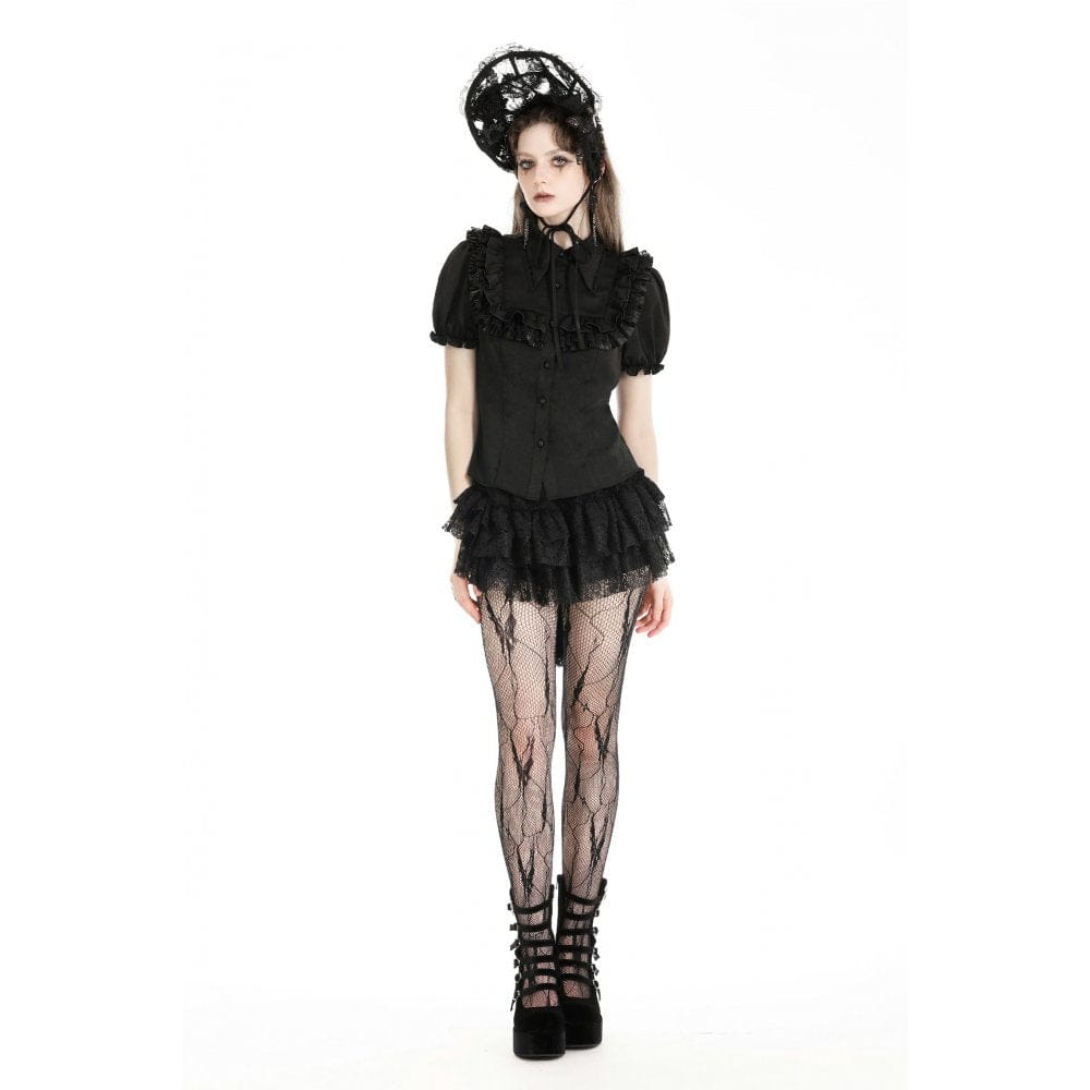 Darkinlove Women's Gothic Puff Sleeved Ruffled Shirt