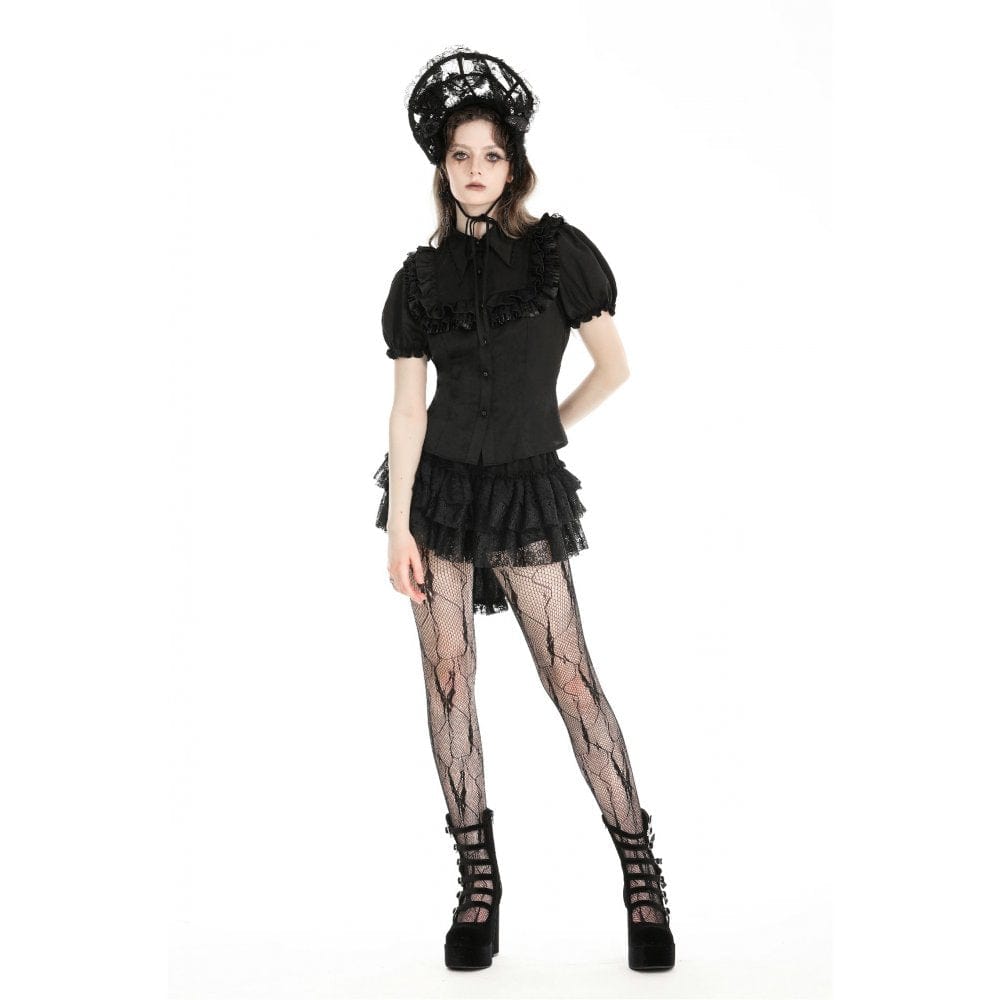 Darkinlove Women's Gothic Puff Sleeved Ruffled Shirt