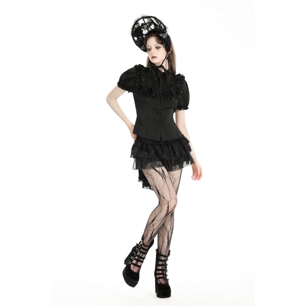 Darkinlove Women's Gothic Puff Sleeved Ruffled Shirt