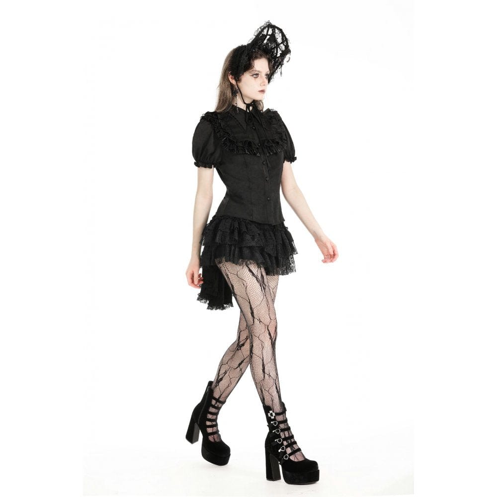 Darkinlove Women's Gothic Puff Sleeved Ruffled Shirt