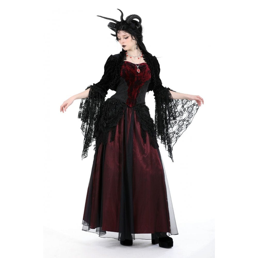 Darkinlove Women's Gothic Puff Sleeved Ruffled Velvet Cape