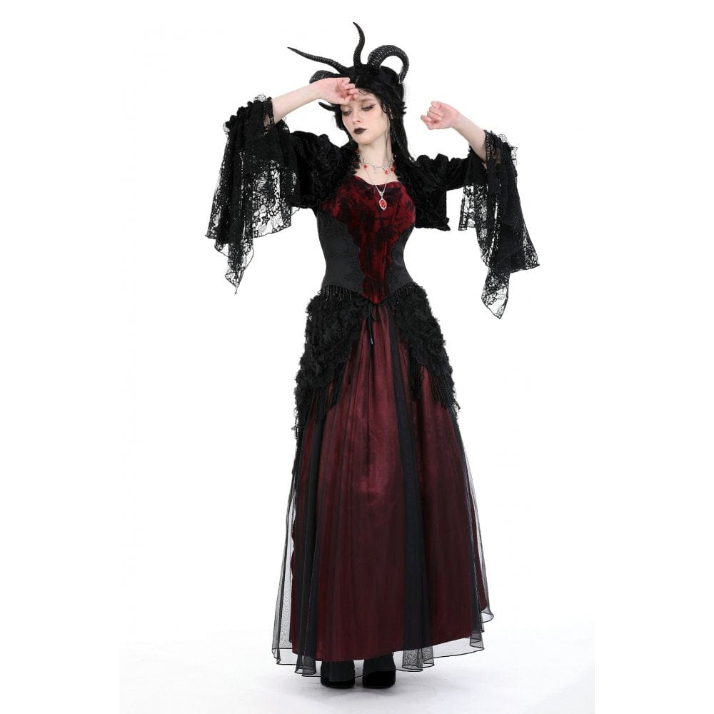 Darkinlove Women's Gothic Puff Sleeved Ruffled Velvet Cape