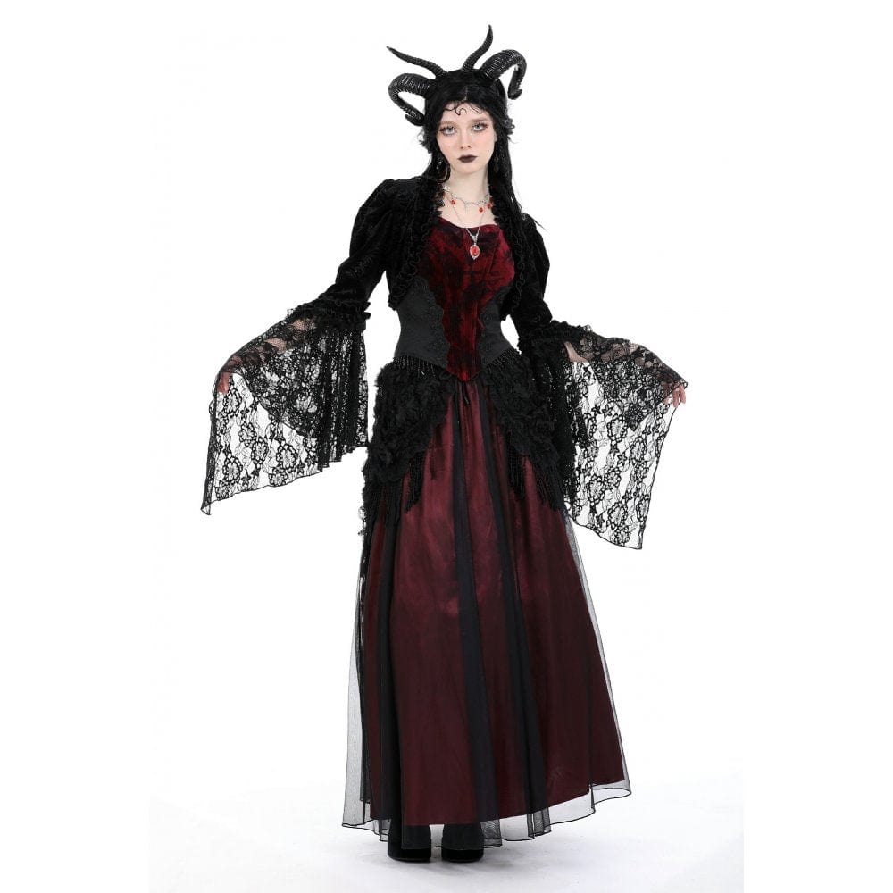 Darkinlove Women's Gothic Puff Sleeved Ruffled Velvet Cape