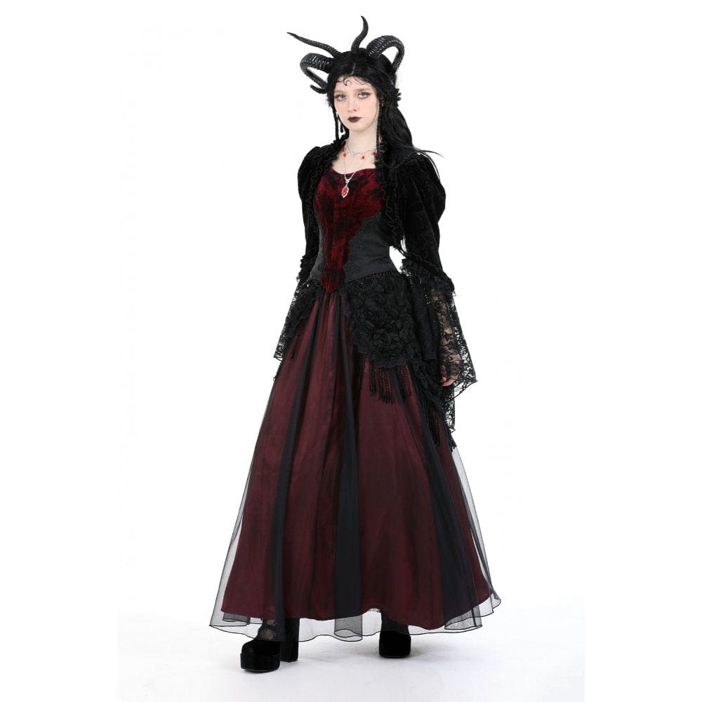 Darkinlove Women's Gothic Puff Sleeved Ruffled Velvet Cape